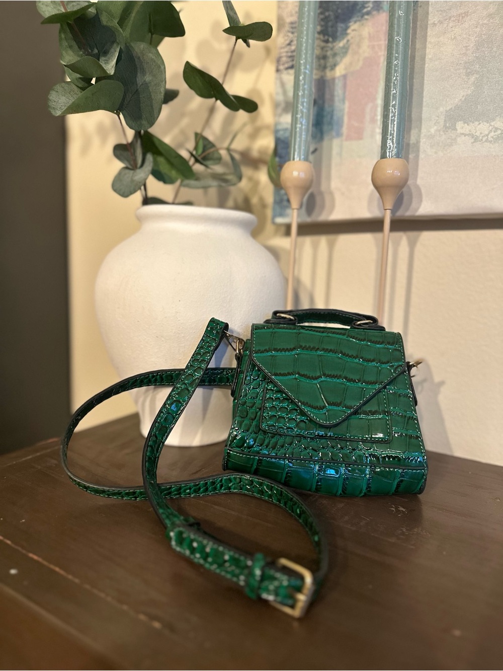 Source Unknown Emerald Croc-Embossed Mini Crossbody Bag